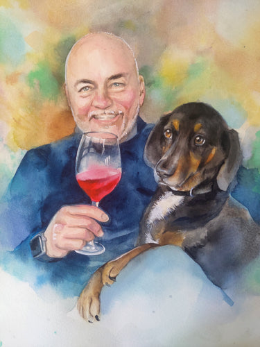 Watercolour Pet and Owner Portrait